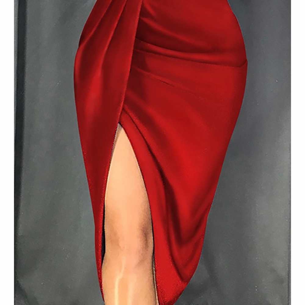 ELEGANT RED MID SLIT MID CALF PEARL EMBELLISHED - Picture 3 of 8